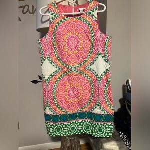 Vibrant Pink and Green Sleeveless Dress